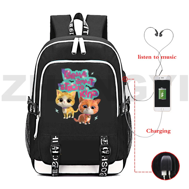 Large Capacity Anime SuperKitties Backpack USB Type SuperKitties Anti Theft Backpack Women College Laptop Travel School Bags