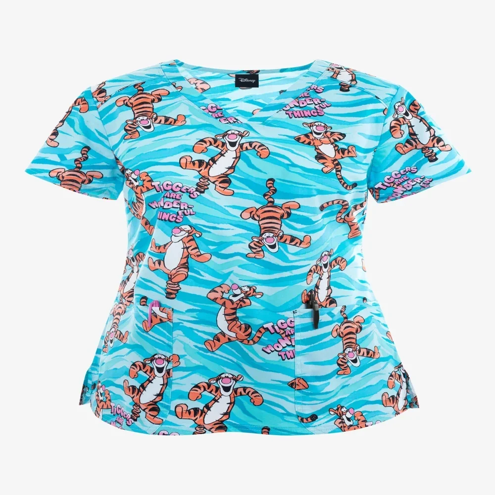 

New Two-Pocket Women's Clothing Cartoon Pattern V-neck Design Female T-shirts Free Shipping Summer Short Sleeves Female T-shirts