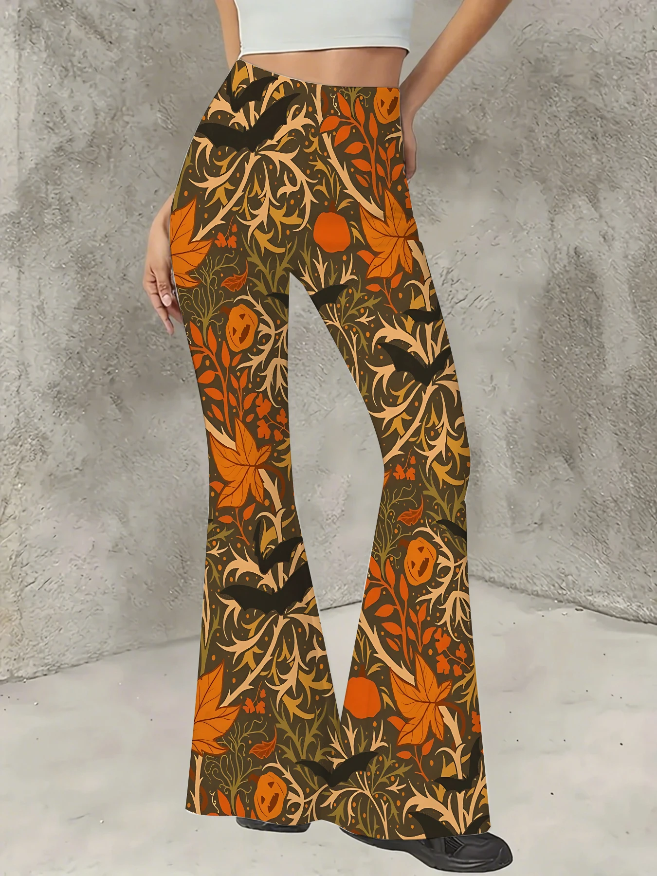 

Women's Printed Flare Pants Y2K High Waist Bell Bottom Trousers Streetwear