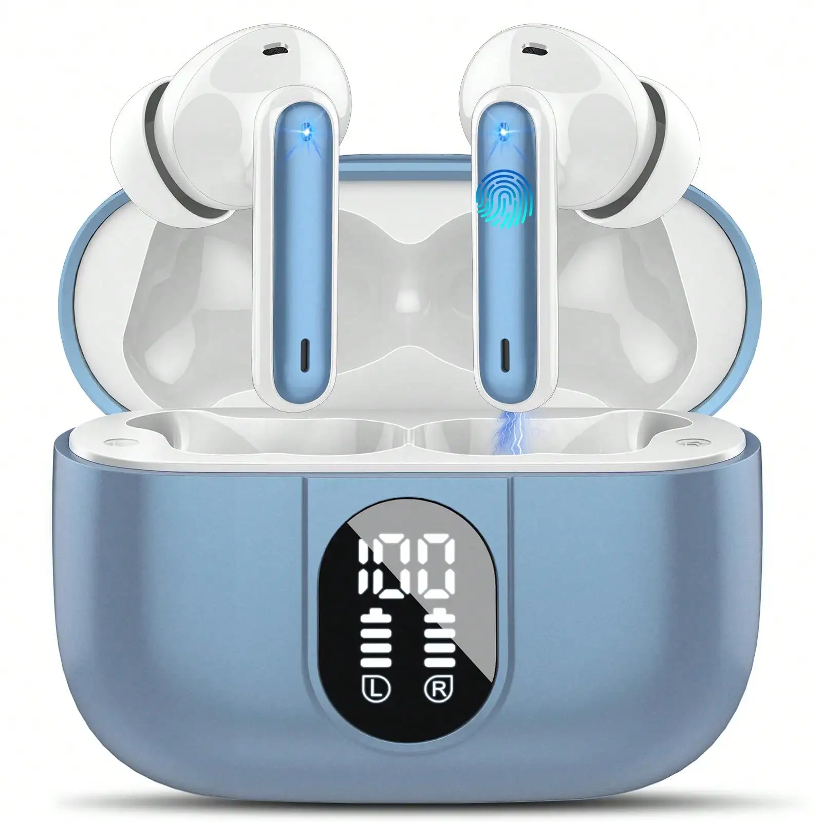 Ordtop Csasan Wireless Earbuds, Wireless Headphones Bluetooth 5.3 Headphones In Ear With 4 ENC Noise Cancelling Mic, New 40H Bluetooth Earphones Mini Deep Bass Stereo Ear Buds, IP7 Waterproof, LED Display