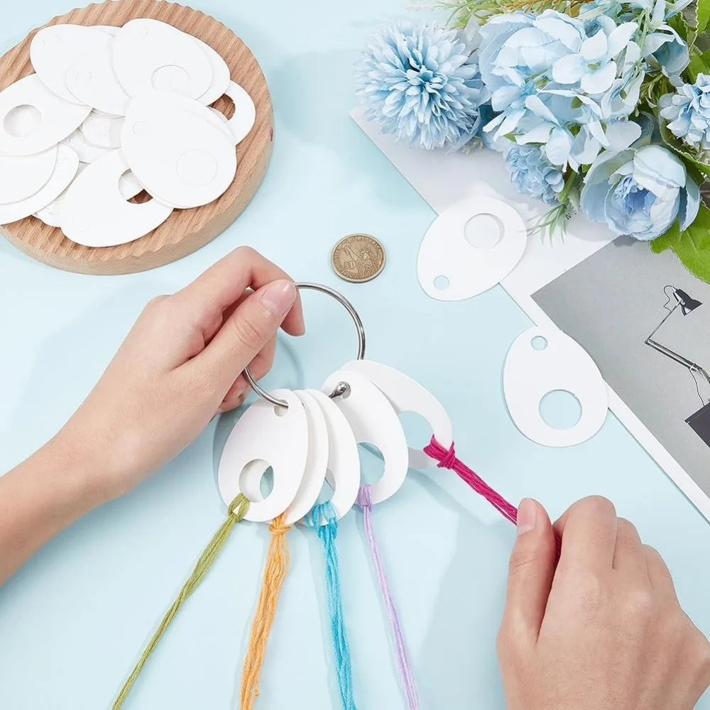 100PCS Needlework Thread Organiser, Teardrop Shape Paper Winding Thread Board Card, Embroidery Thread Organiser with 1 Iron