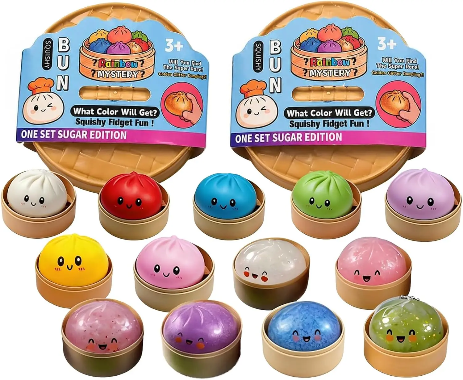 12 mini-squishies scintillants en forme de dumpling avec boîte, jouet sensoriel anti-stress, couleur aléatoire ﻿