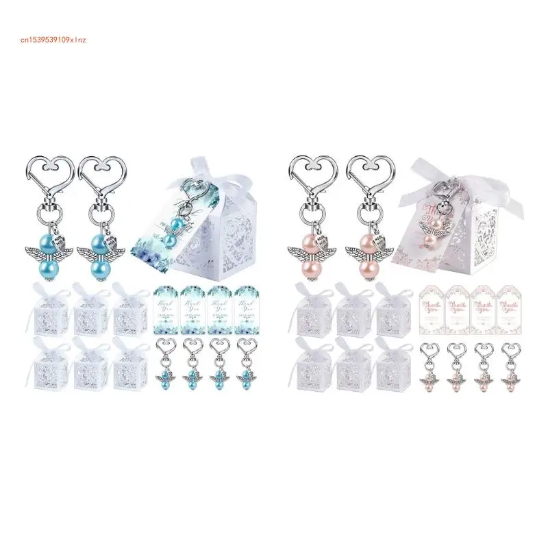 

144 Pack Angel Keychain Angel Pendant Keychain Keys Rings with Baptism Favor Box