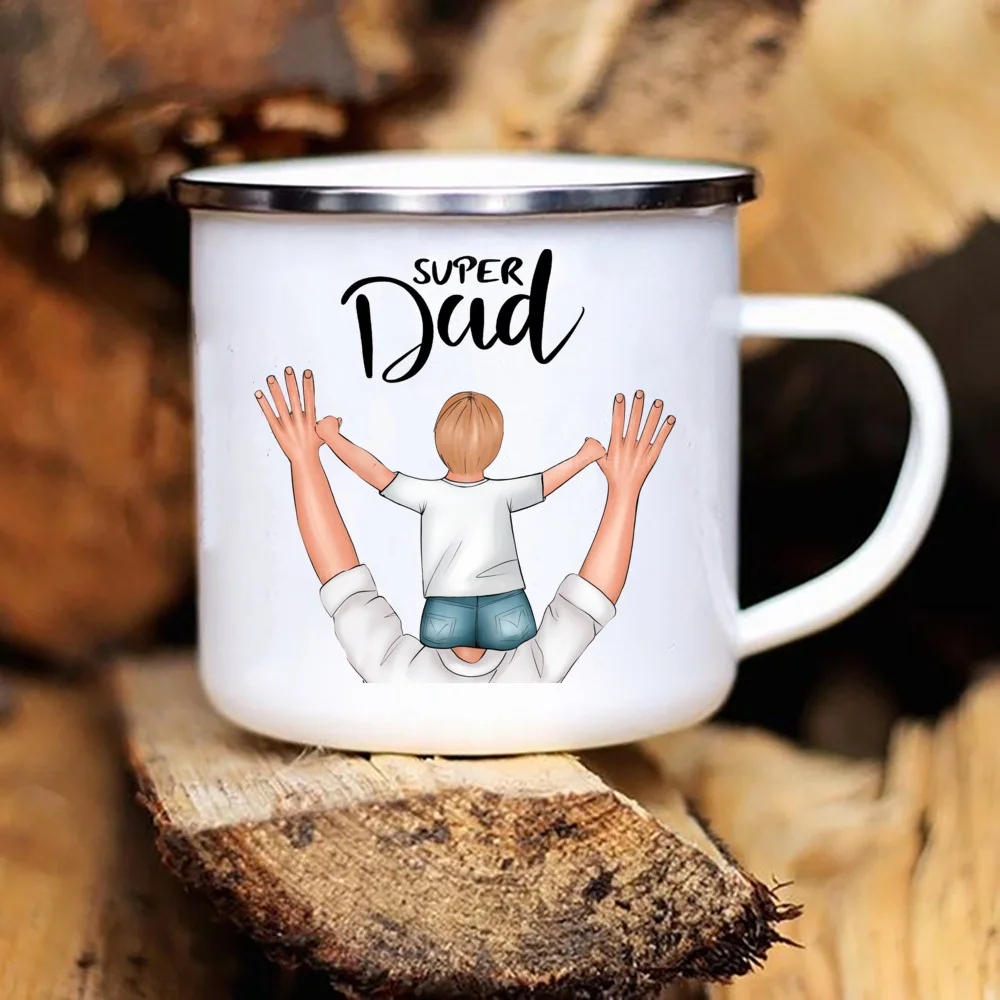 Super Dad Printed Mug Creative Coffee Tea Cups Daddy Life Drinks Beer Wine Cup Enamel Mugs Handle Drinkware Father\'s Day Gifts