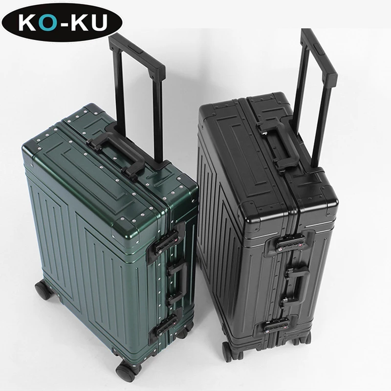 KO-KU 100% Aluminium Magnesium Alloy Luggage 20/22/24/26/28 Inch Aluminium Frame Suitcase High Quality Unisex Boarding Box