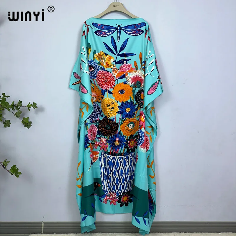 2023 WINYI Dress beach wear dresses boho Print abaya Dashiki Women muslim kaftan summer Color african dresses for woman vestido