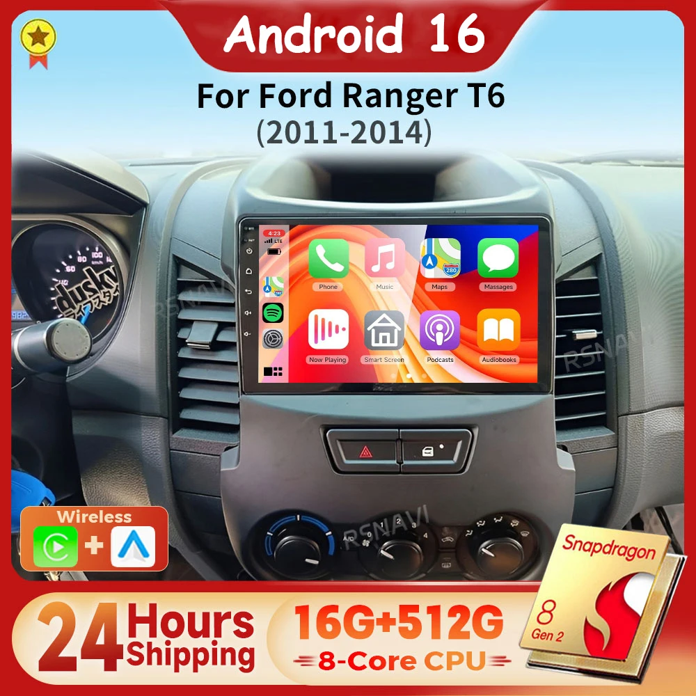 Android 16 Carplay Auto 2K Screen Car Radio Multimedia Player For Ford RANGER 2011-2016 Autoradio WIFI Stereo 24-hour shipping