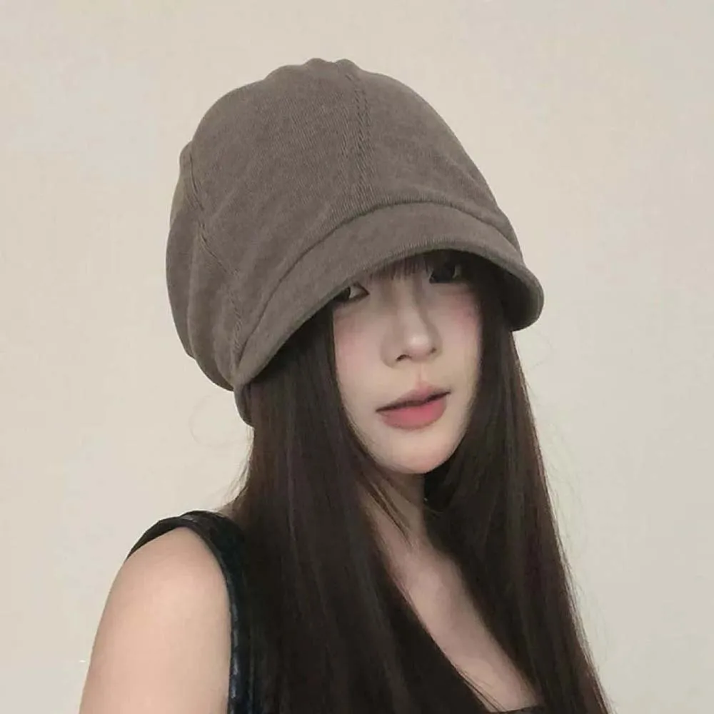 Rivet Ornament Slouchy Beret Solid Color Soft Fabric Short Brim Hat Face Framing Retro Texture Studded Beanie Fashion Girls