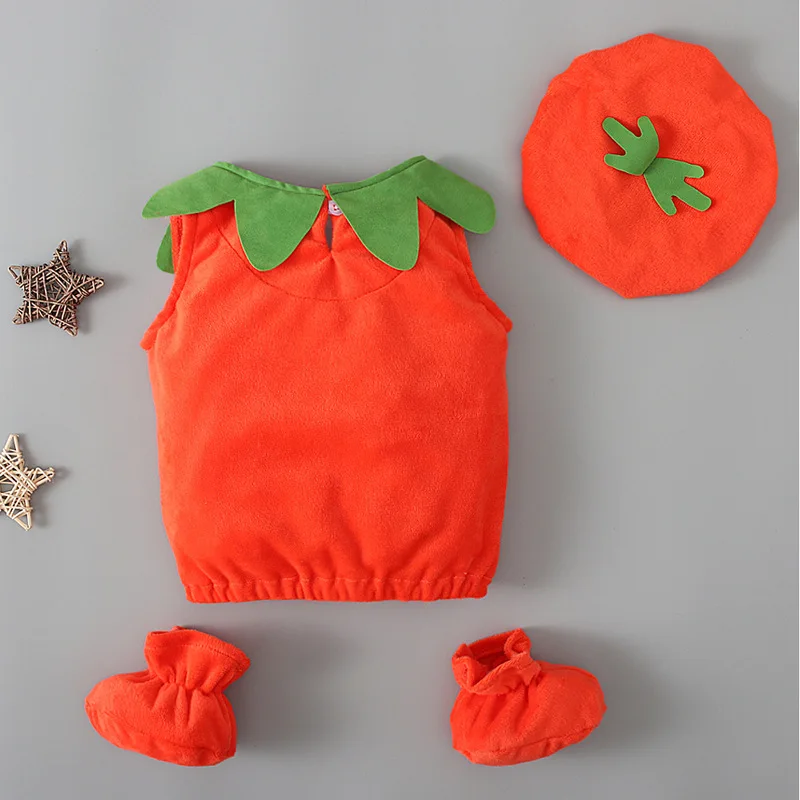 Halloween Clothes Baby Romper+Hats+Shoes 3PCS/Set Orange Pumpkin Design Sleeveless Velet Toddler Jumpsuit Kid 1-5Y A605