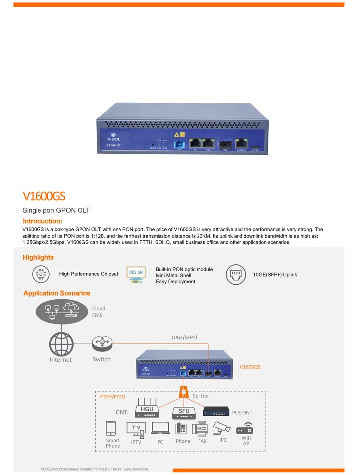 Imagem -05 - Terminal de Linha Óptica Vsol Gpon Olt Módulos c ++ Sfp Suporta Gerenciamento Web V1600gs