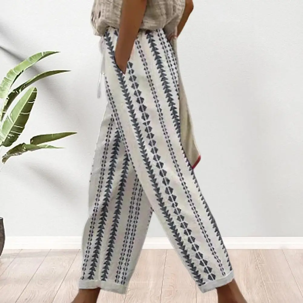 Loose Fit Beach Pants with Drawstring Waist Women Geometric Pattern Harem Pants Geometric Pattern Women's Harem Pants Elastic