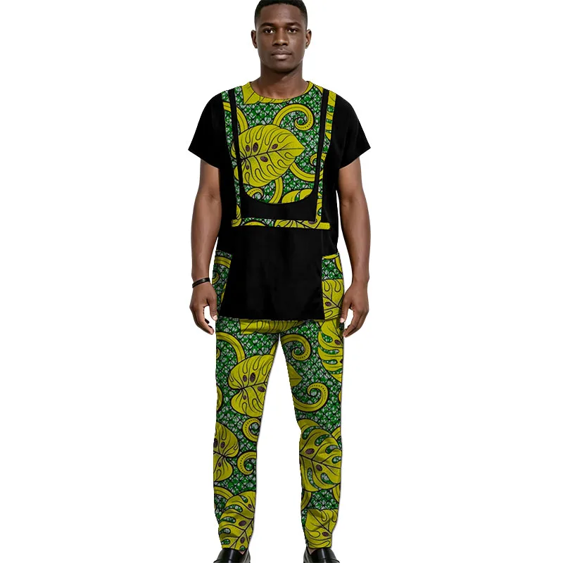 African Print Couture Black Patchwork Tops & Trousers Men's Senator Suits Dashiki Outfit Set Customized