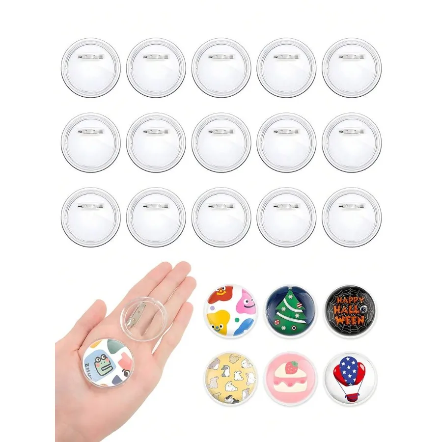 

30pcs-DIY Badges Kit Button Pins Clear Acrylic Design Transparent Button Pins Clamshell Button Pin Badges Campus Name Display F