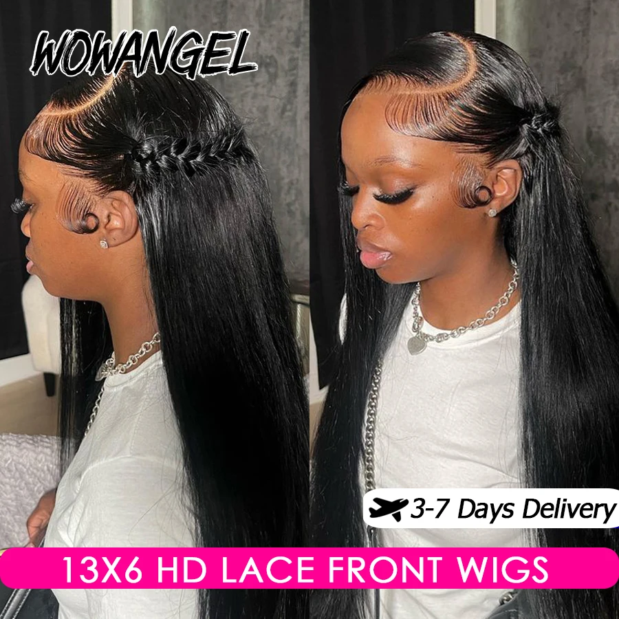 

Wow Angel 34inch Real HD Lace Front Wig Pre Plucked Silk Straight Wigs 13x6 HD Transparent Lace Front Human Hair Wig Melt Skins