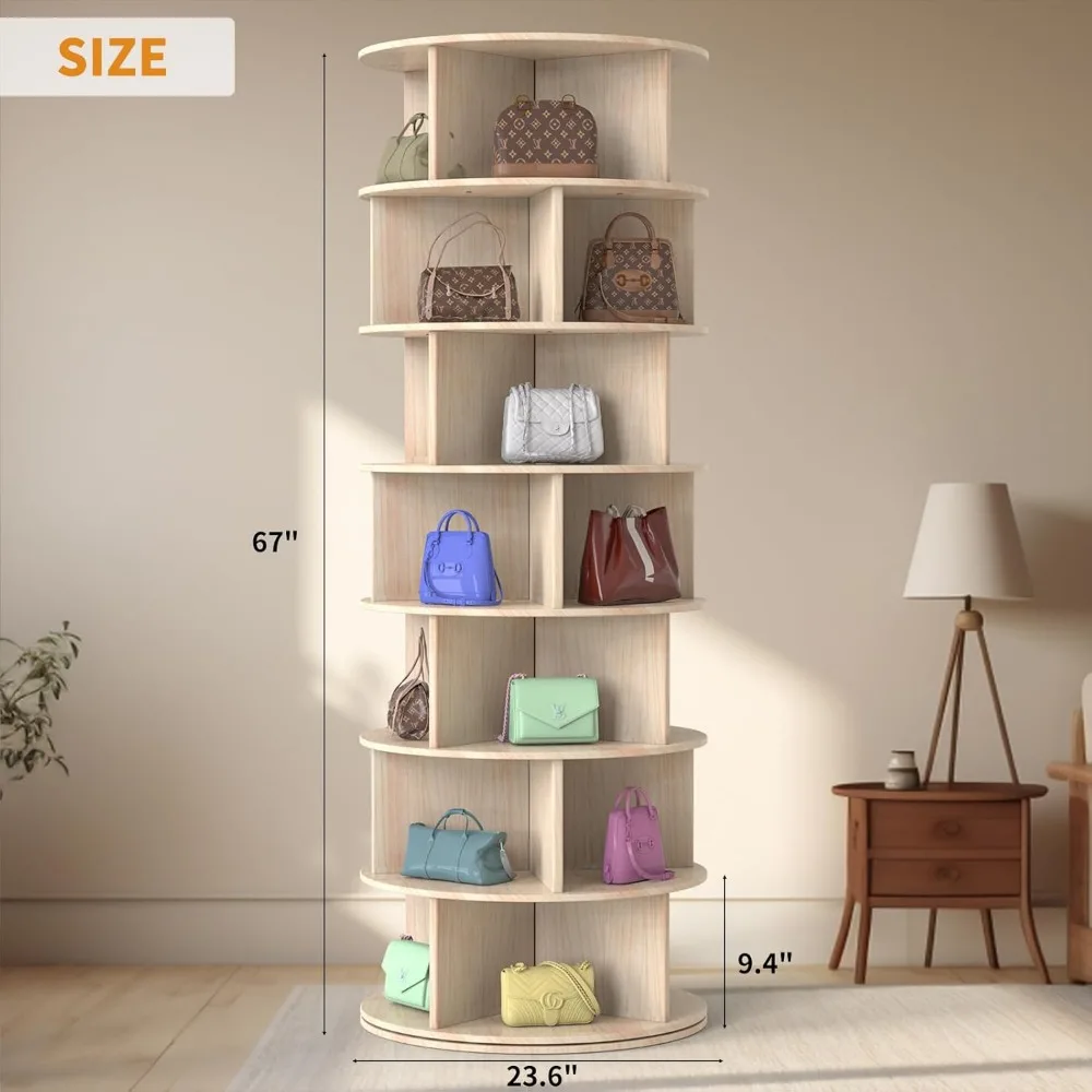 Shoe Rack Tower Solid Wood Spinning Shoe Display Lazy Susan 360° Revolving Free Standing Shoes Closet Handbag Organizers