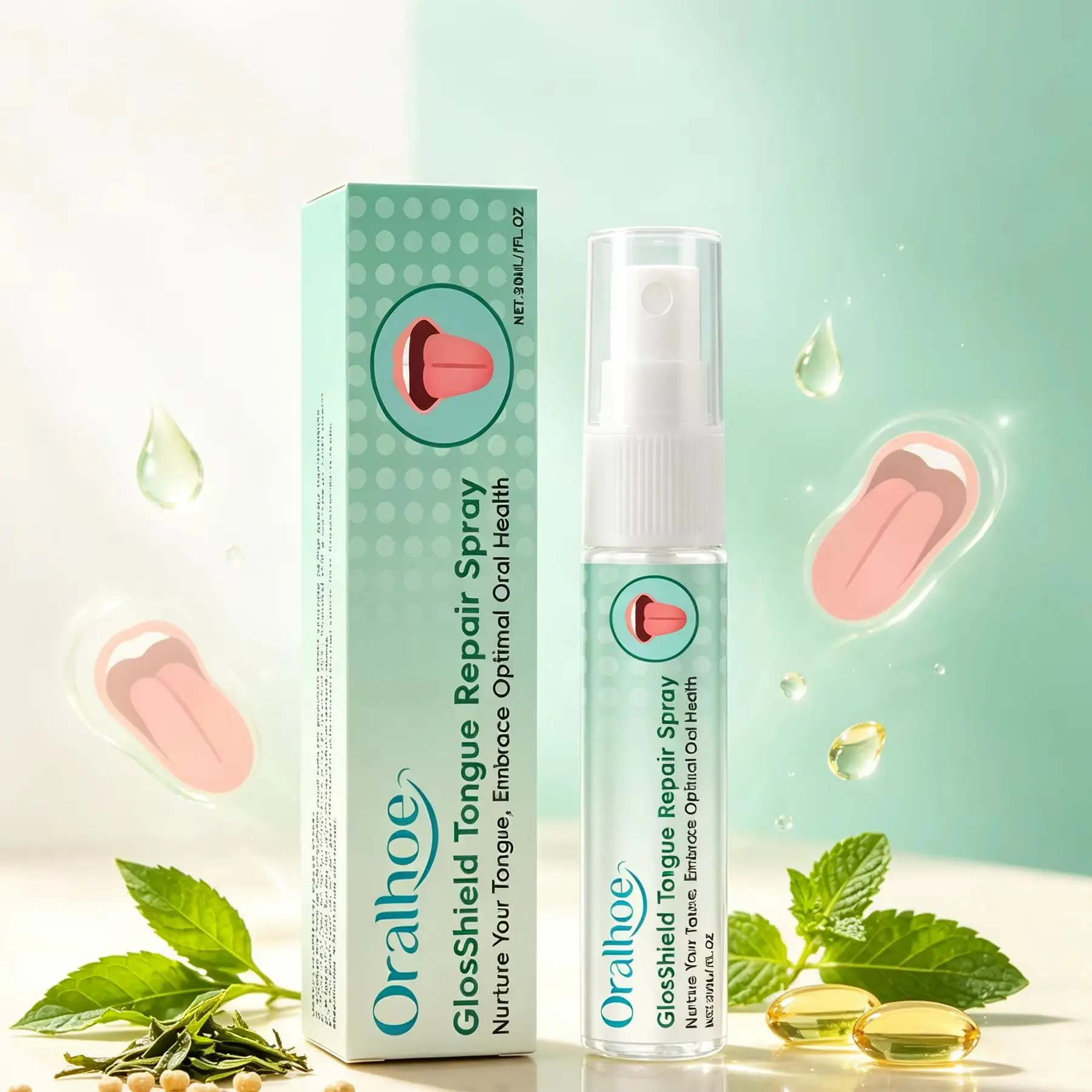 Oralhoe Tongue Repair Spray Bad Breath Remover Fissured Tongue Swelling Treatment Soothing Oral Care Green Tea Mouth Odor Spray