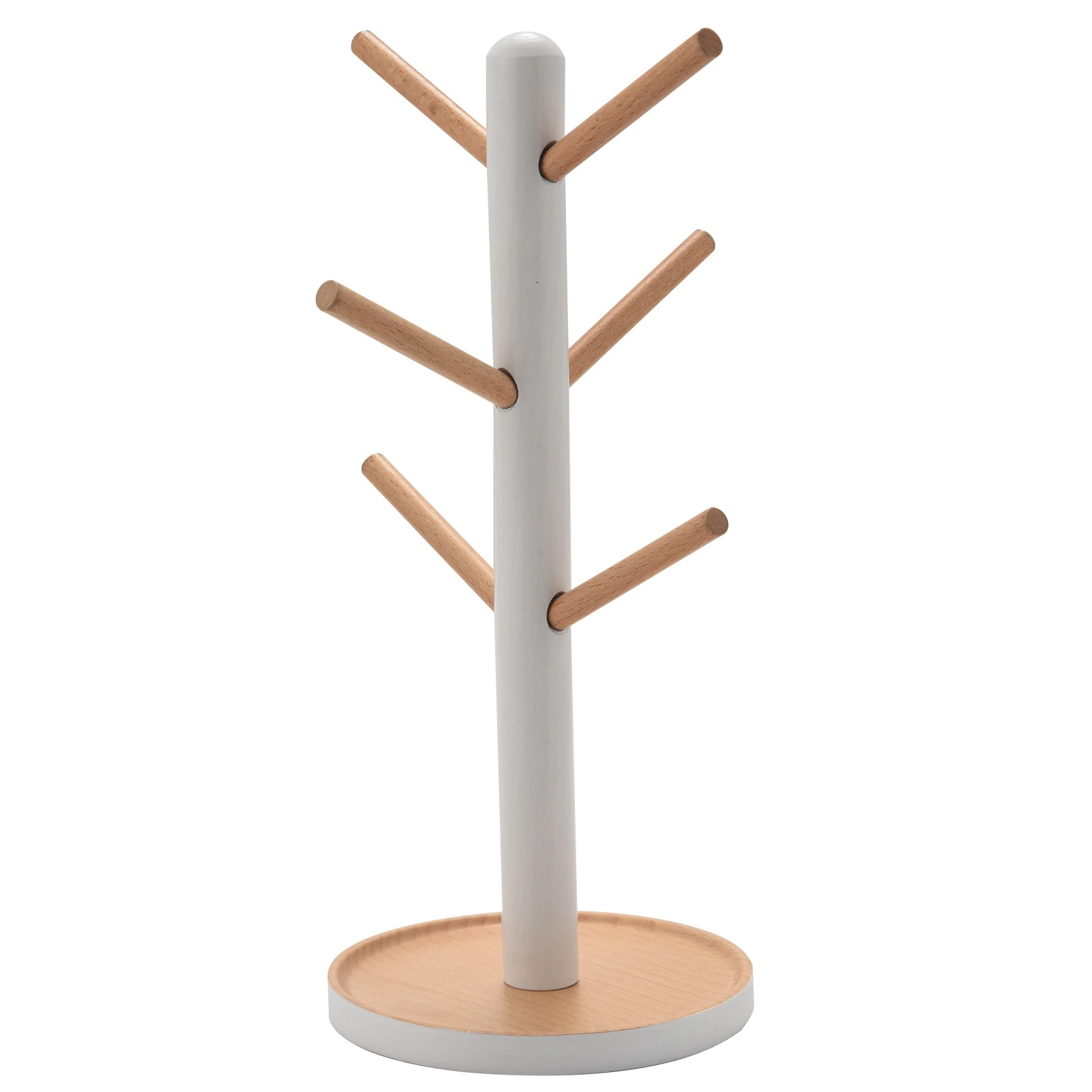 

Wooden Mug Hanging Display Rack Drinkware Shelf with 6 Hooks Tree Shape Wood Coffee Tea Cup Storage Holder Stand White