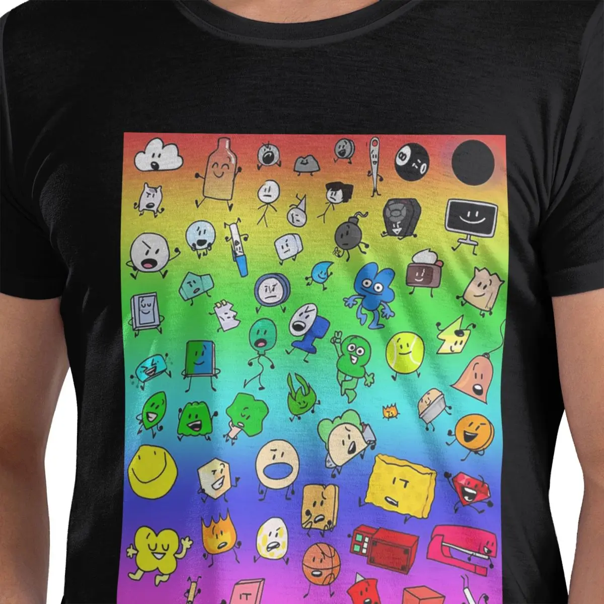 

BFDI футболка из 100% хлопка с героями радуги, мужские футболки большого размера, мужские футболки с круглым вырезом и коротким рукавом, S-6XL