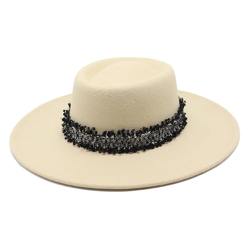 2021 New Cross-border Solid Color Wool 9.5cm Hat Brim Men's And Women's Autumn And Winter Warm Outdoor Oval Ring Top Hat