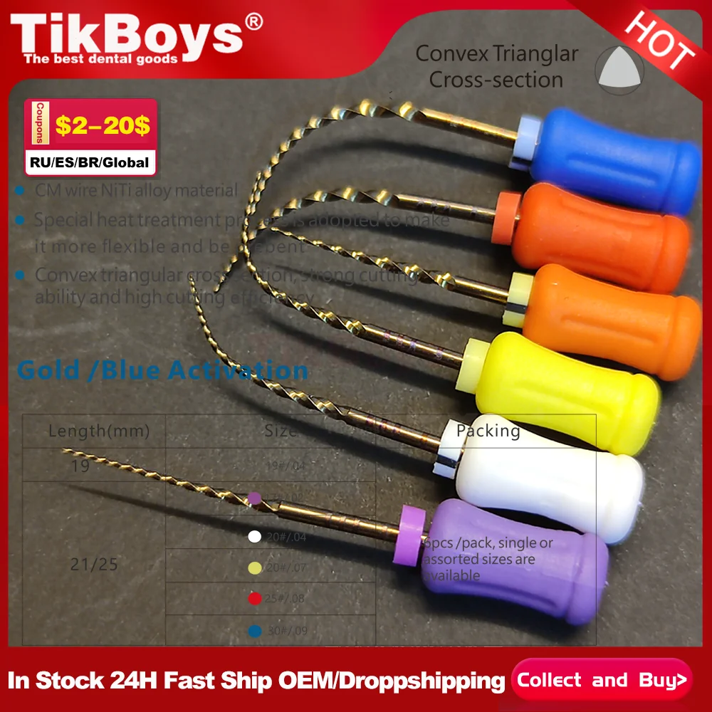 

6Pcs/box Dental Hand Use NITI Files 21mm/25mm/31mm Super Rotary Files Dentist Root Canal Files Shaping Finishing Tools