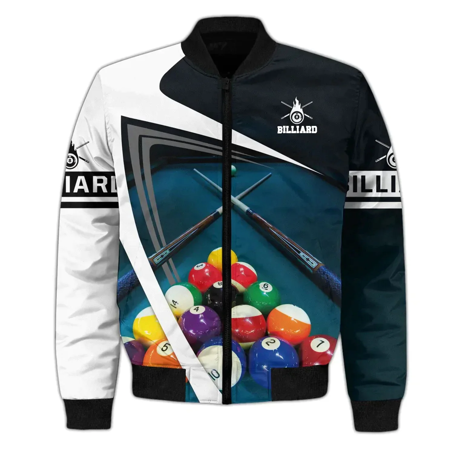 Bomber Snooker Billiards Graphic Jacket Pop 3D Billiard Printed Zipper Jacket Unisex Casual Overcoat Loose Plus Size Zip Up Coat