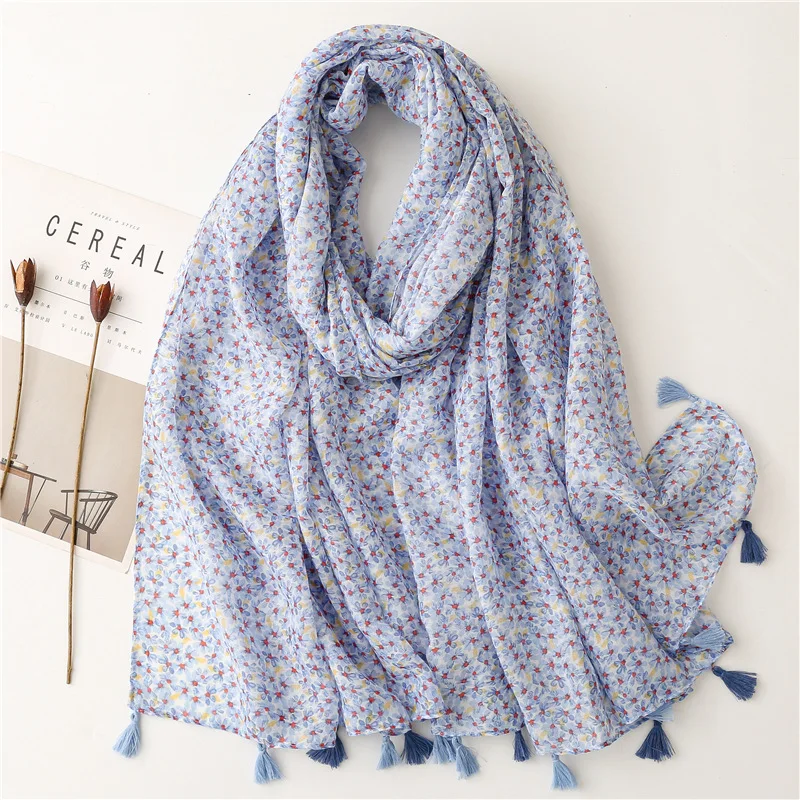 

2022 New Small Flower Print Tassel Scarf Shawls Long Soft Floral Wrap Hijab Scarves Free Shipping