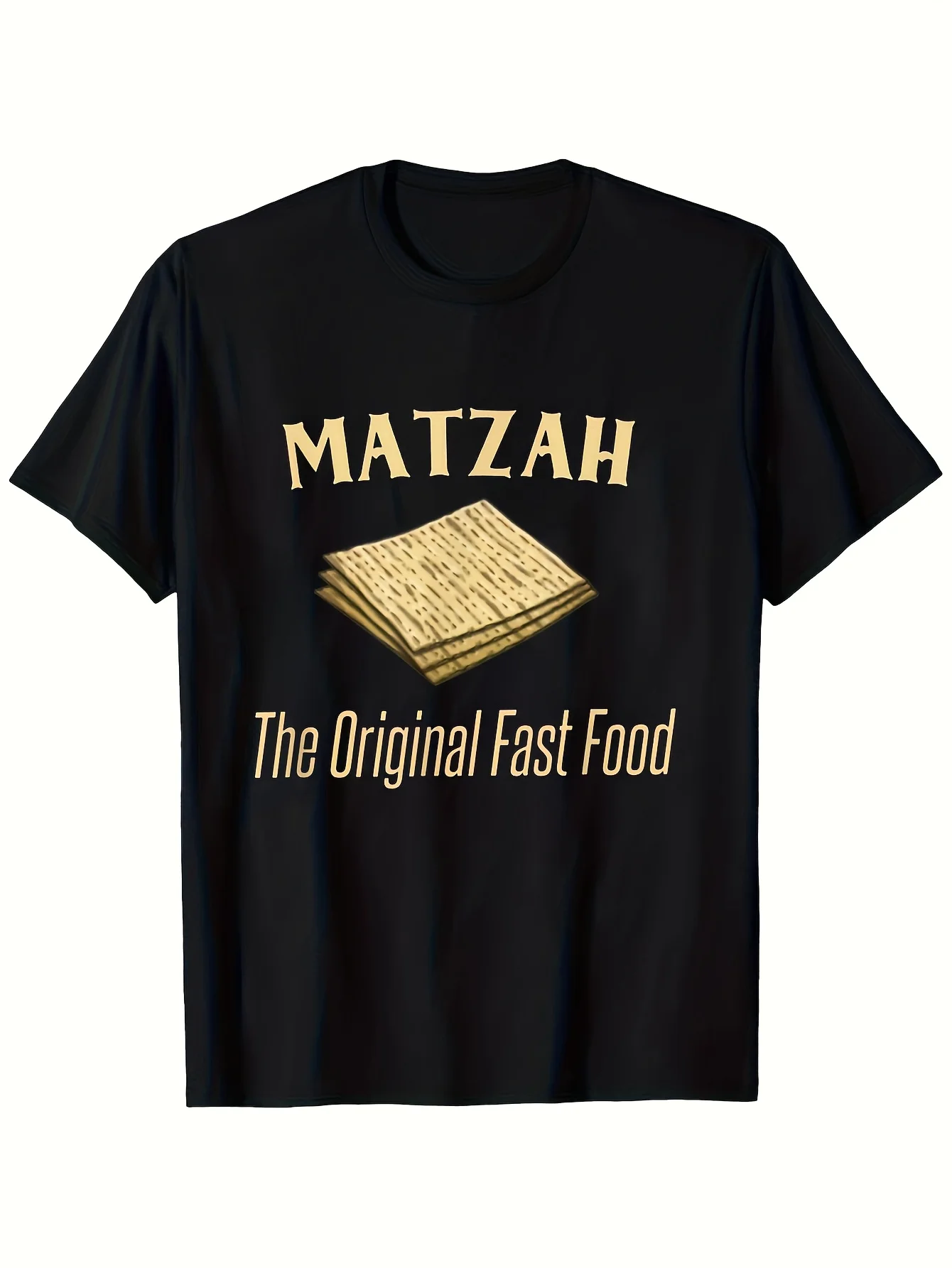 2026 Men'S Passover Matzah T-Shirt - Black with Prominent Hebrew MATZAH Text - Soft And Breathable Material for Pesach Festiviti