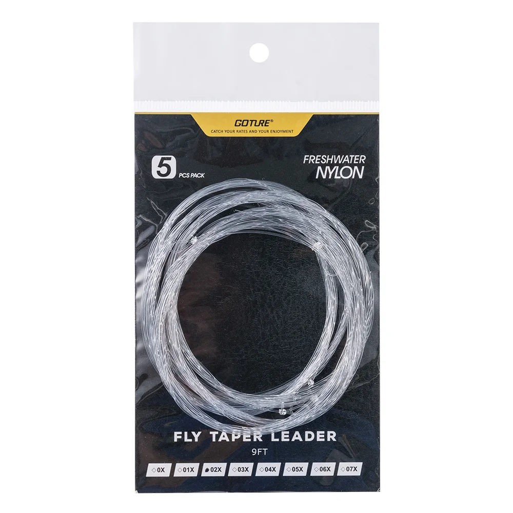 Goture 5pcs Fly Fishing Tapered Leader Line 9FT/2.74M  With Loop Clear Nylon Line Carp Fishing Wire 0X/1X/2X/3X/4X/5X/6X/7X