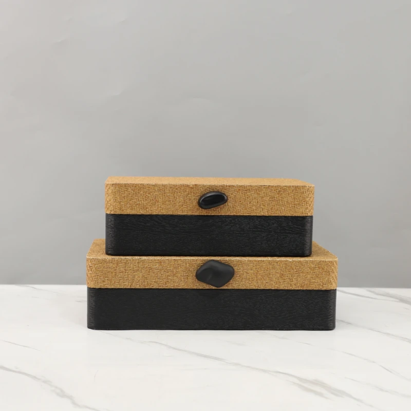 Vintage Jute Woven Wooden Accessory Storage Box, Dressing Table Desktop Tissue Box, Natural Wooden Jewelry Box, Home Decoration