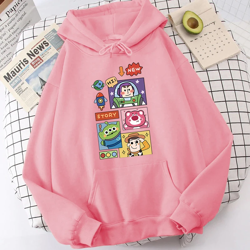 Toy Story Printed Women's Autumn and Winter Hooded Plush Sweater Pink Loose Top