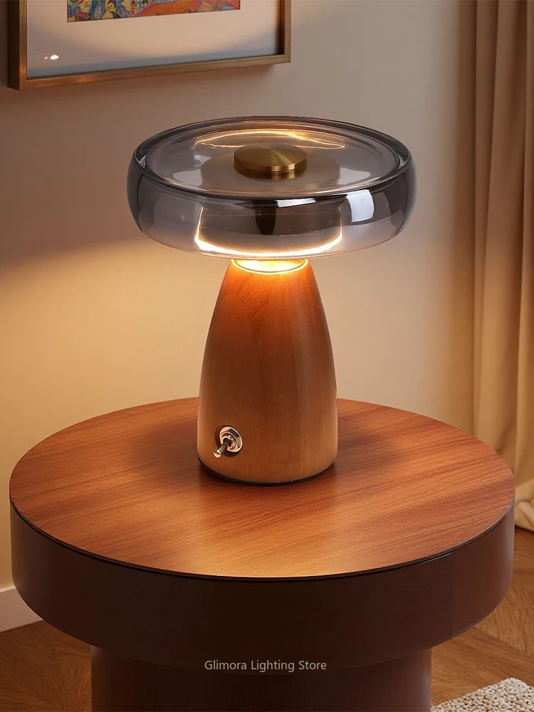 

Vintage Wood Table Lamp- Retro Luxe Desktop Decor for Bedroom Nightstand Reading Ambience Night Light