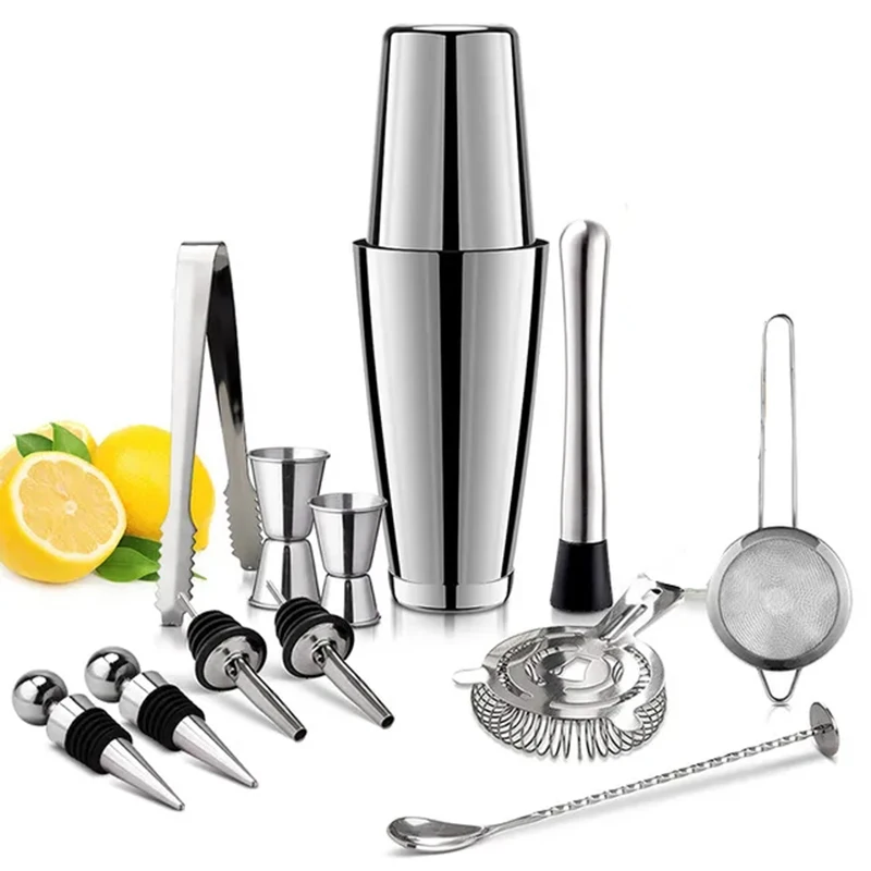 13Pcs/Set Stainless Steel Wine and Cocktail Shaker Mixer Drink Browser Kit Bars Set Tools for Home and Professional Bartending