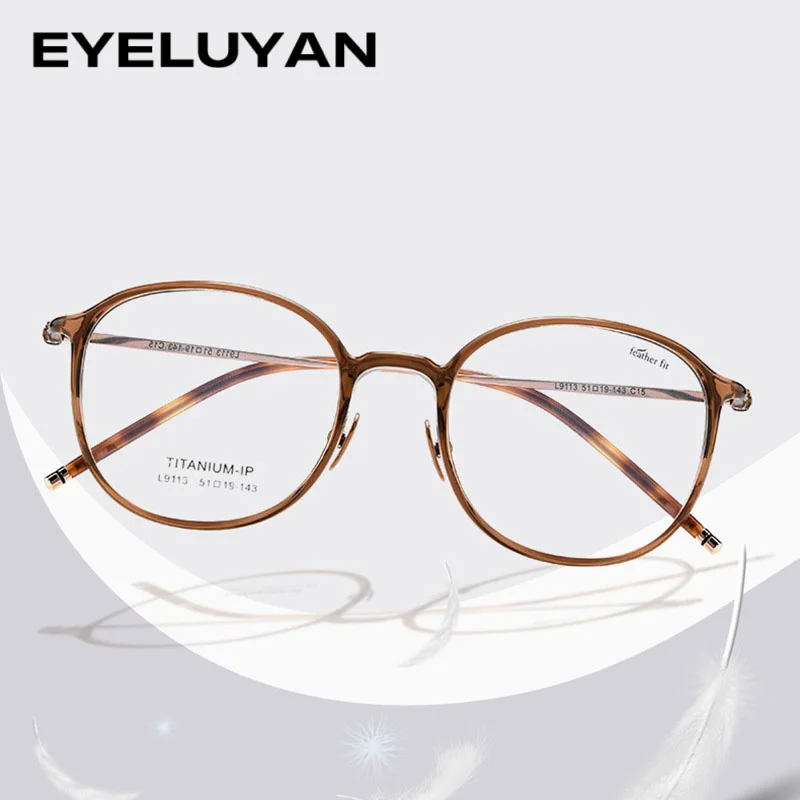 EYELUYAN Women Ultralight Pure Titanium Round Glasses Frame Fashion Optical Transparent Eyewear Spectacles Frames L9113YY