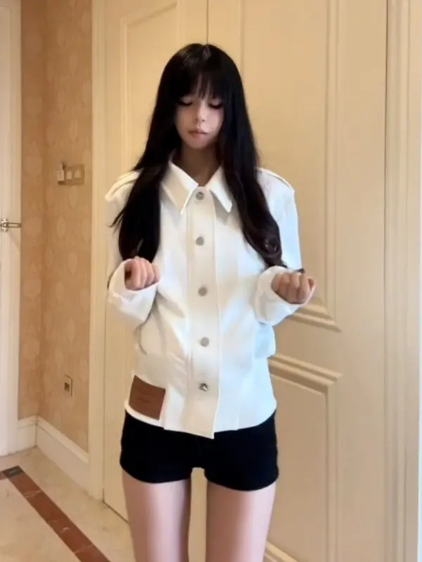 

White ort Baseball Jaet Women's Faionable Unique Winter Outerwear Commute Sle Loose Fit Long Sve Button up Coat