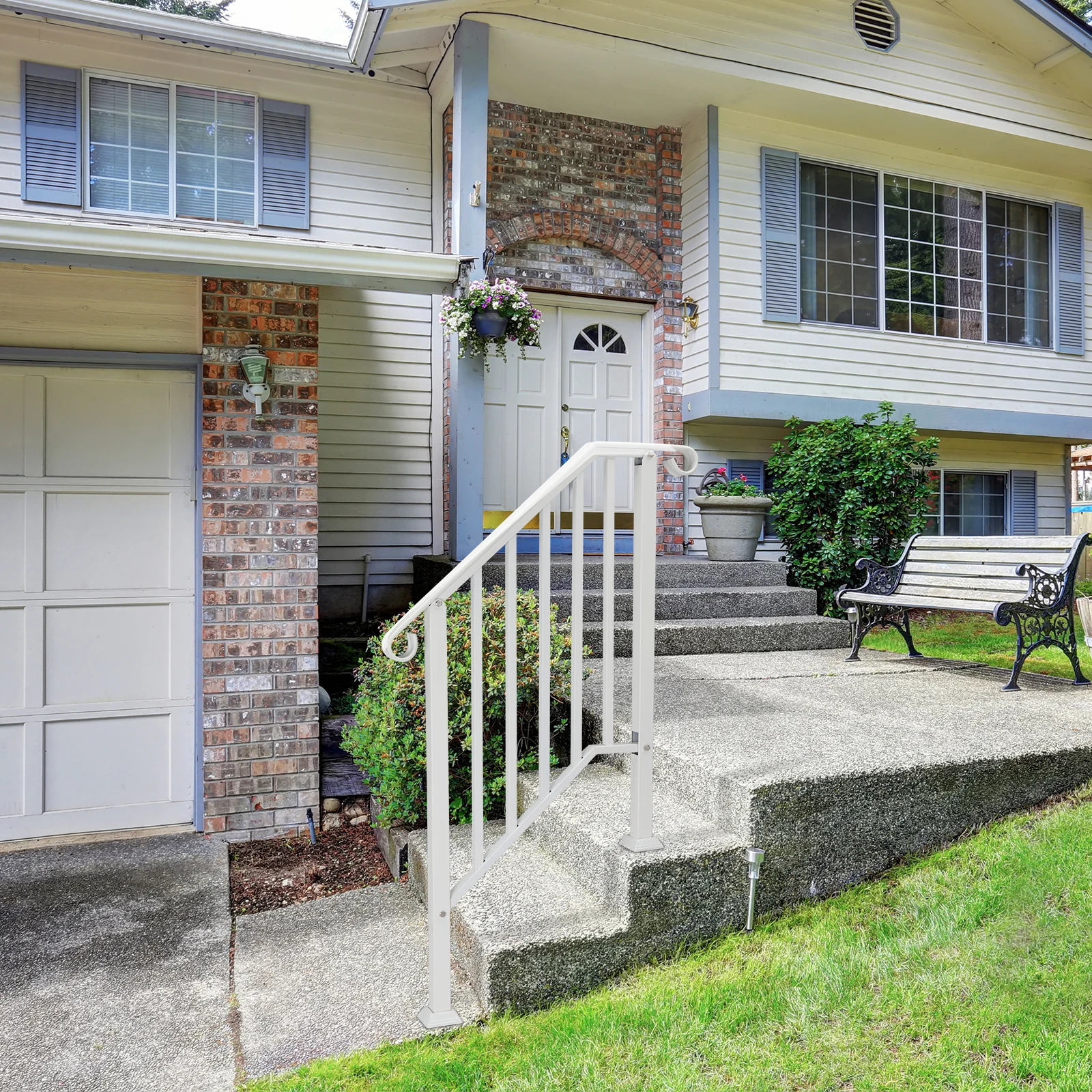 

Outdoor Stair Handrail for 2 Steps Carbon Steel Transitional Hand Rail Kit Safety Railing for Porch Deck Patio Seniors