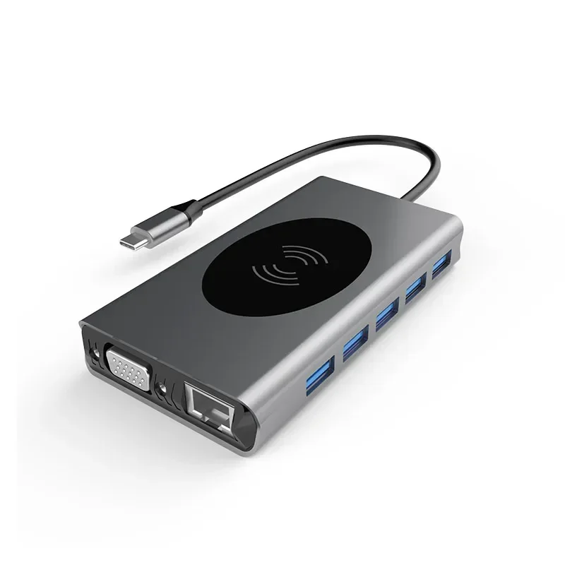 

Концентратор типа c для Macbook Все 13 в 1 с 5 портами USB 3.0 HDMI VGA Gigabit Ethernet Audio SD TF Card Reader PD и беспроводная зарядка