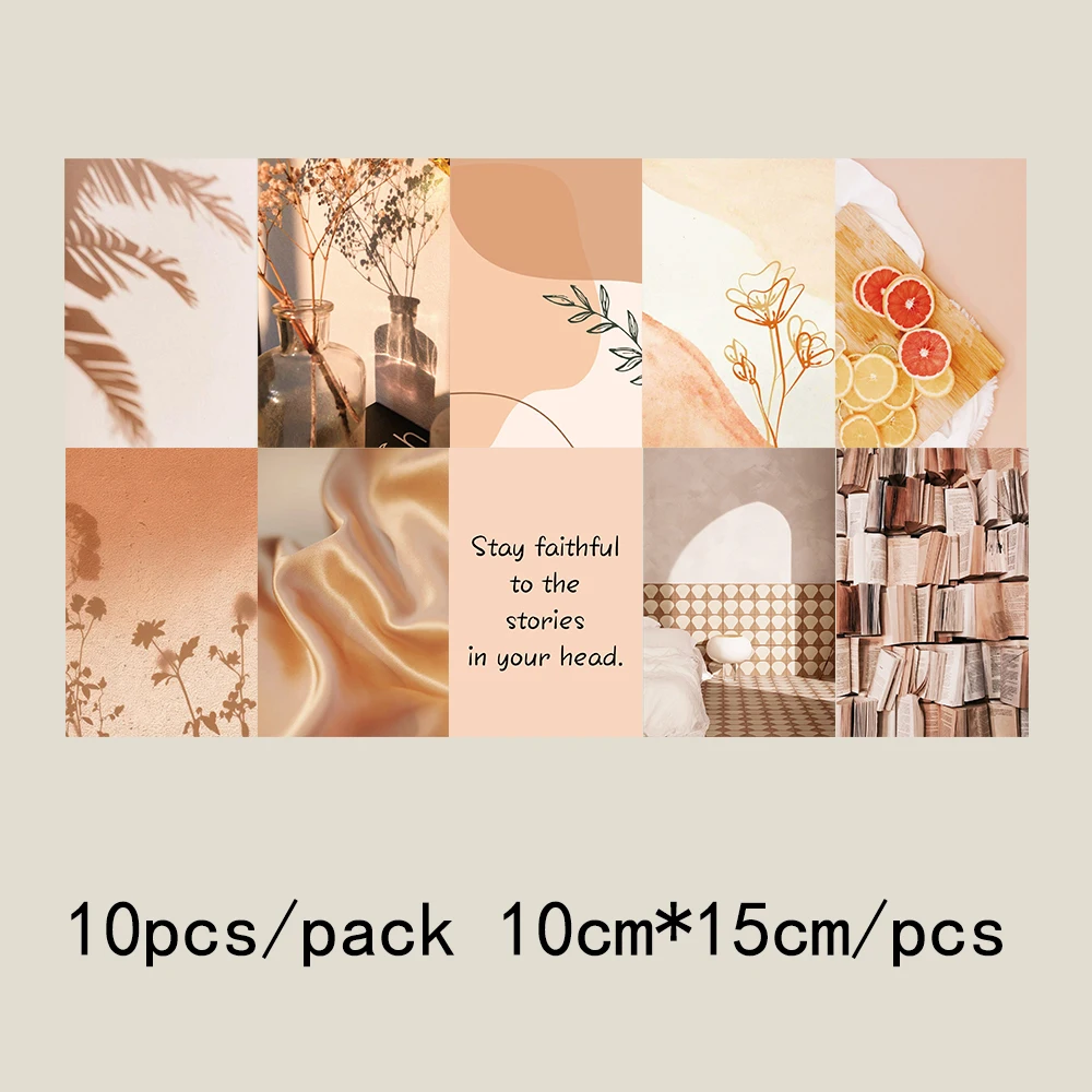 10Pcs Beige Decorative Card Creative Artistic Postcard Room Background Wall Poster Photo Props Sticker
