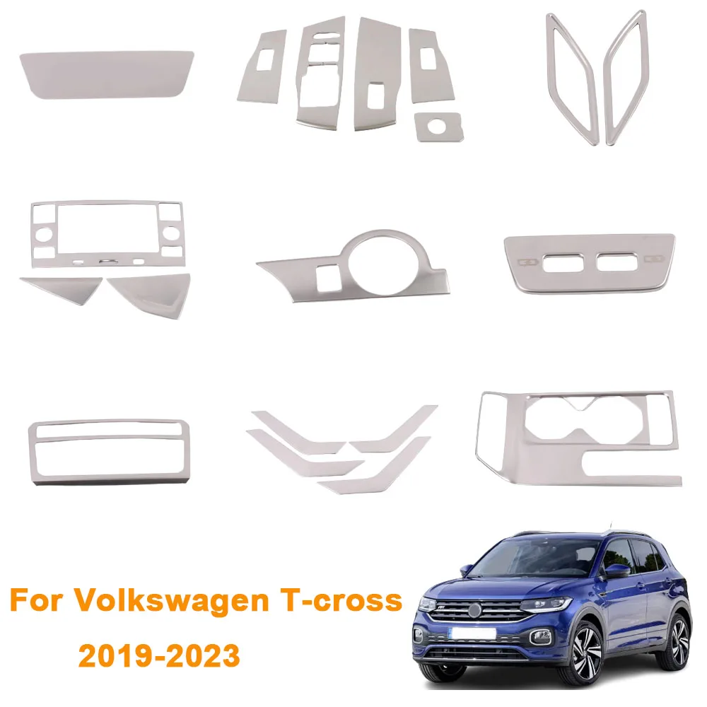 Stainless Steel Door Inner Handle Bowl Frame Air-condition Volume Switch Trim For Volkswagen VW T-cross Tcross 2019 2020-2023