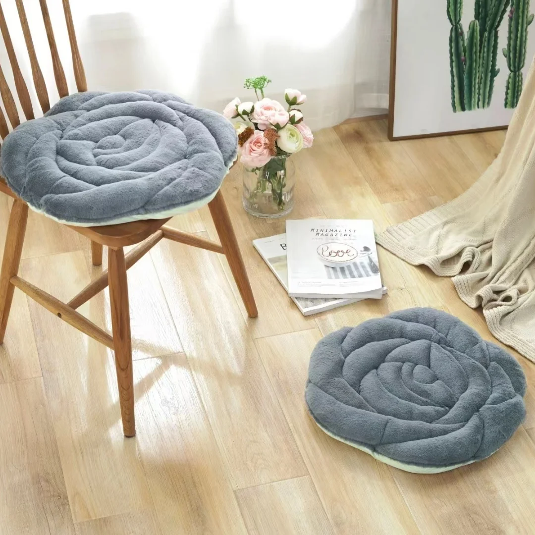 Plush Chair Pad Rose Flower Design Thickened Office Chair Cushion Anti-Slip Seat Pad for Home And Office Floor