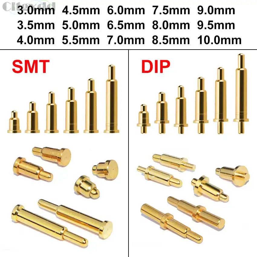 10piece Pogo Pin Connector Pogopin Battery Spring Load Contact SMD DIP PCB 2 3 4 5 6 7 8 9 10 12 14 15 16 22mm Test Spring Probe