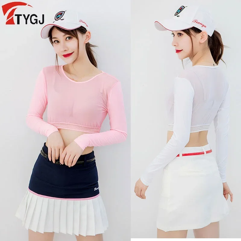 Women Thin Golf Shirts Sunscreen Inside Wear Cropped Tops Long Sleeve Anti-Uv Arm Sleeve Ice Silk Bottoming Golf Shirt