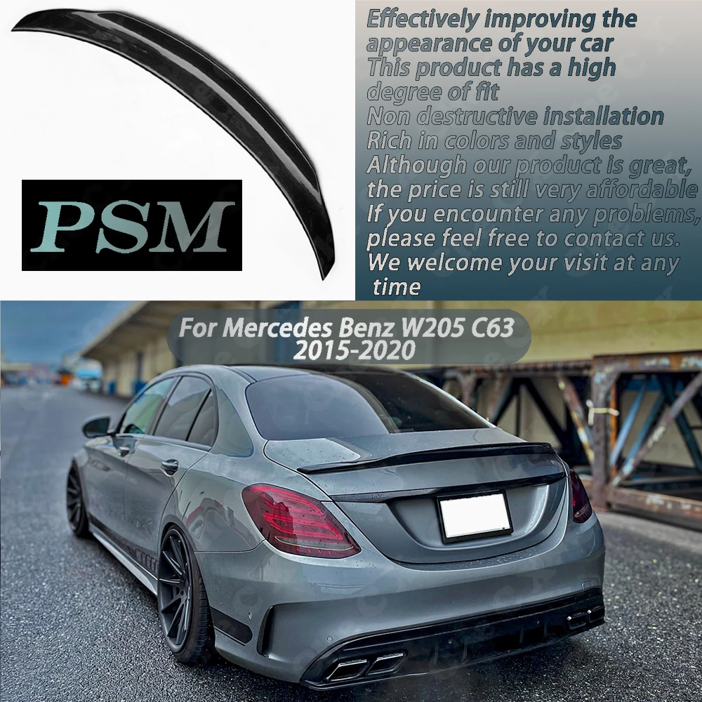 

For Mercedes Benz W205 C63 2015-2020 Modified Luggage Compartment Lid PSM Carbon Fiber Rear Spoiler Glossy Black Spoiler