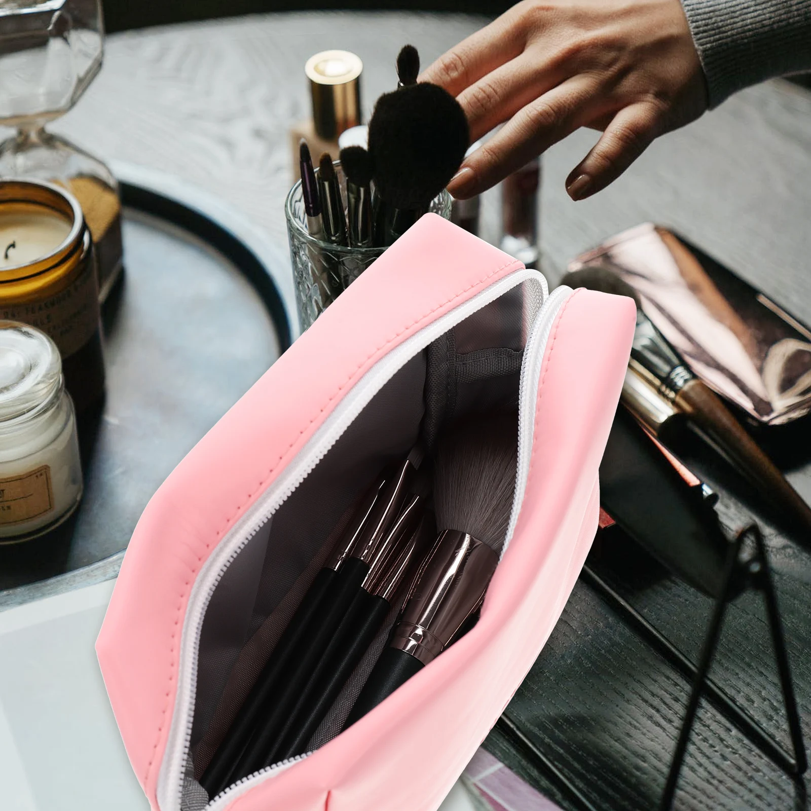 

Mini Handheld Bag Durable Polyester Coin Purse Pink Travel Pouch Small Size Lightweight Women Bags Toiletry Pouch