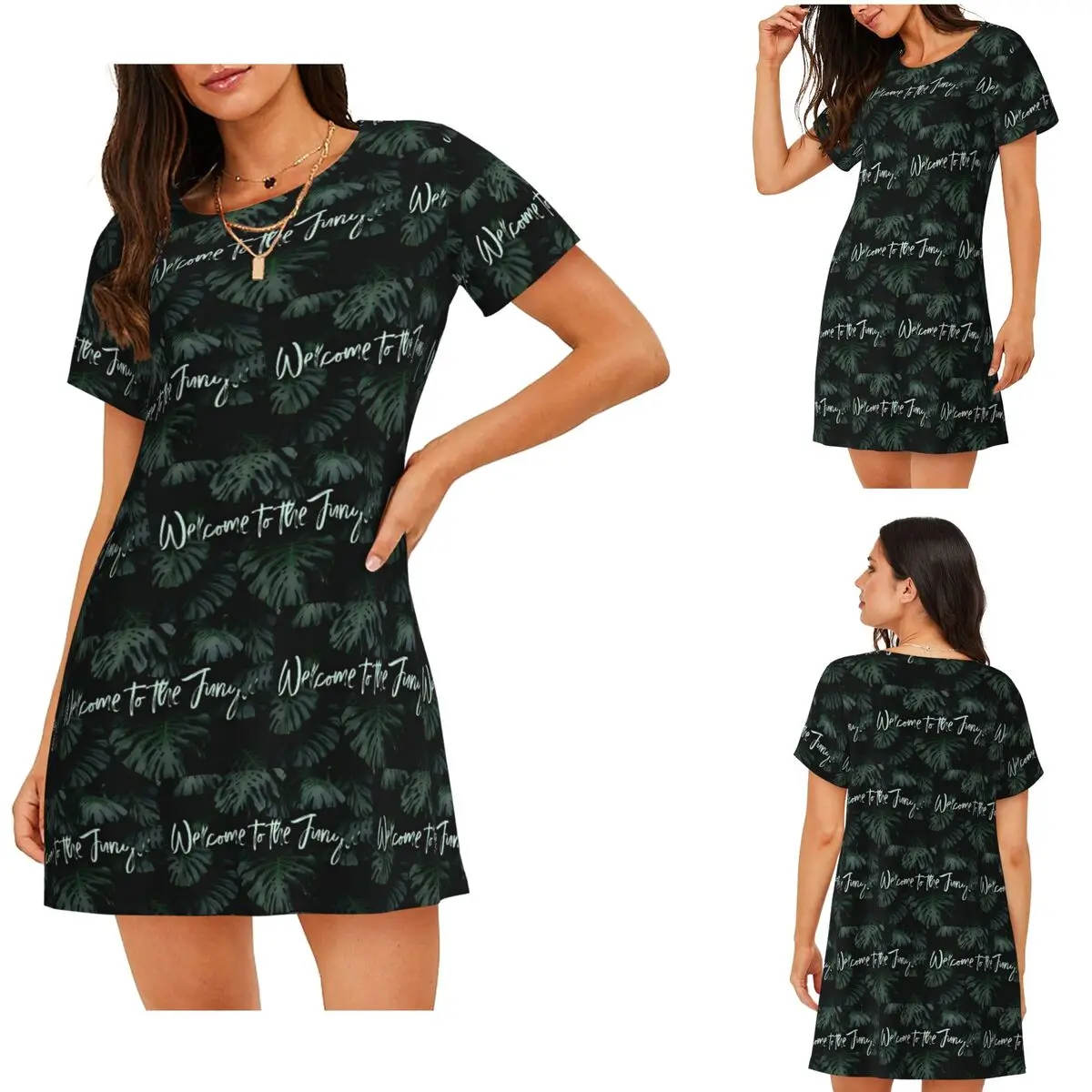 Custom Welcome To The Jungle Tropical Digital Short Sleeves Nightdress For Sleeping Women Short Sleeve Nightgowns Pajama Dress