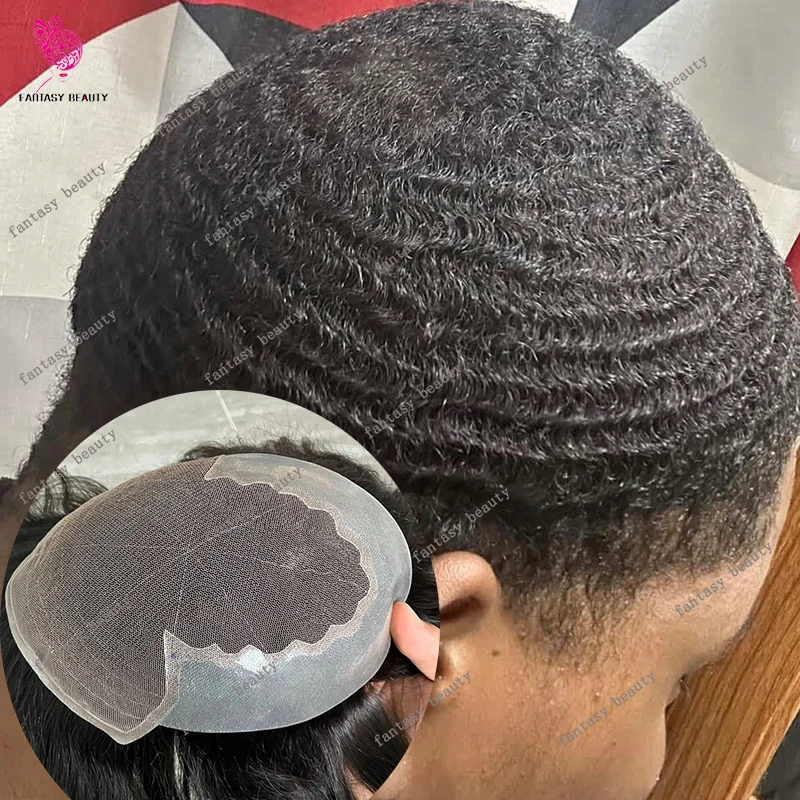 

Мужские парики-накладки Q6 с глубокой кудрявой афро-волной 8 мм и 10 мм, система замещения волос из европейских натуральных волос, черные, самые дешевые накладки-парики