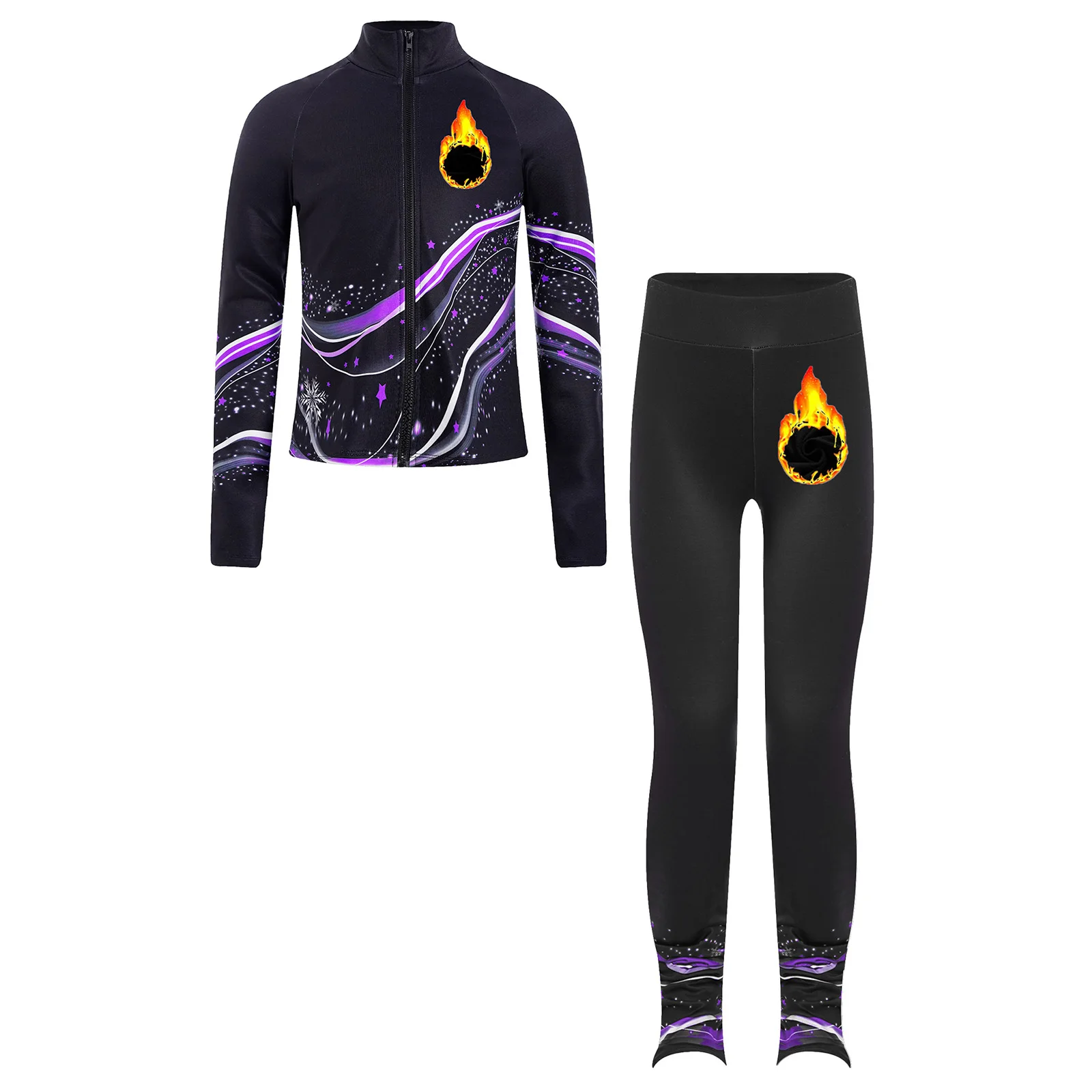 Kids Girls Fleece Sports Gymnastics Outfit Skating Costume Workout Suit Children's Thermal Clothes Sweatshirt Jacket + Leggings