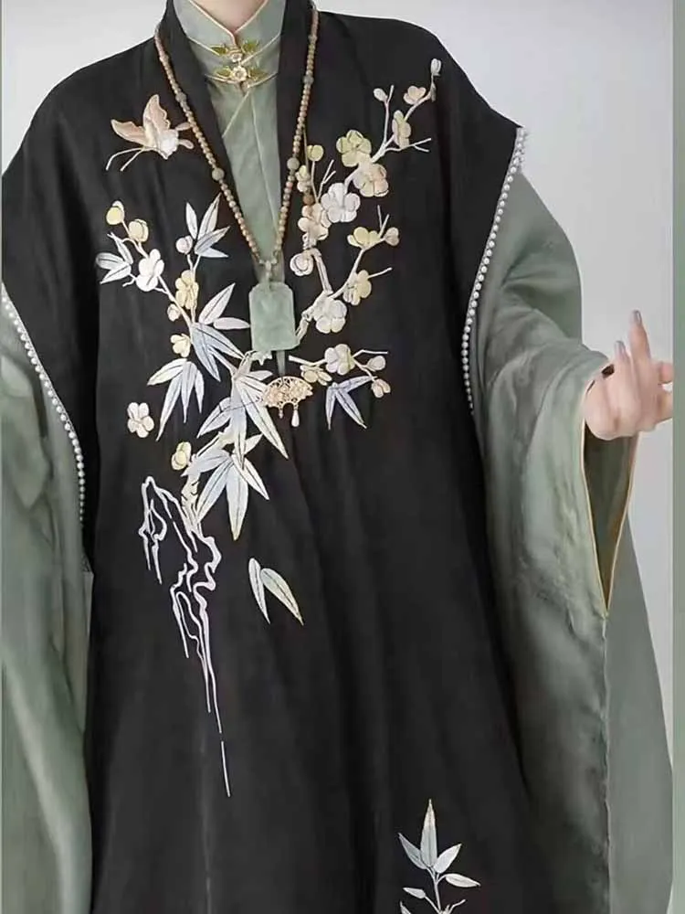 Plus Size 8XL Hanfu For Women 115kg Ancient Chinese Vintage Ming Dynasty Embroidered Black Long Coat BHorse Face Skirt Yellow view 3