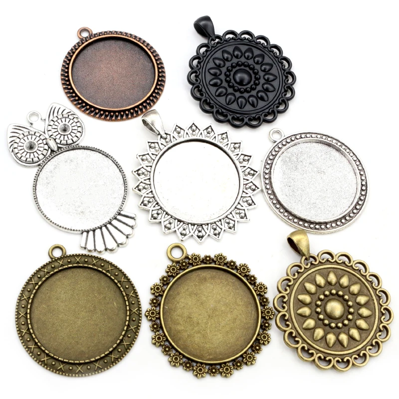 

5pcs 30mm Inner Size Antique Silver Plated and Bronze and Black Classic Style Cabochon Base Setting Charms Pendant