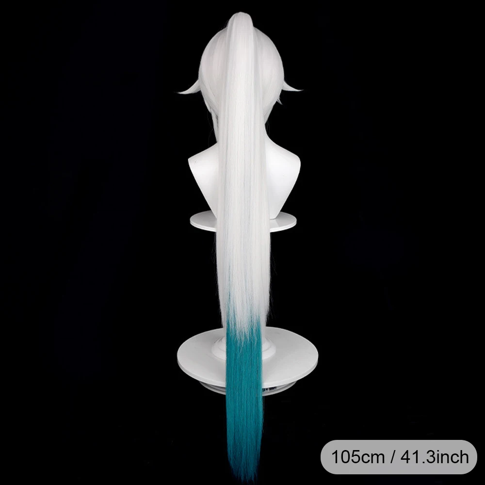 Honkai ستار السكك الحديدية Feixiao شعر مستعار الاصطناعية طويل مستقيم الأبيض أومبير الأزرق ذيل حصان كليب لعبة تأثيري شعر مستعار رقيق للحزب اليومي #2