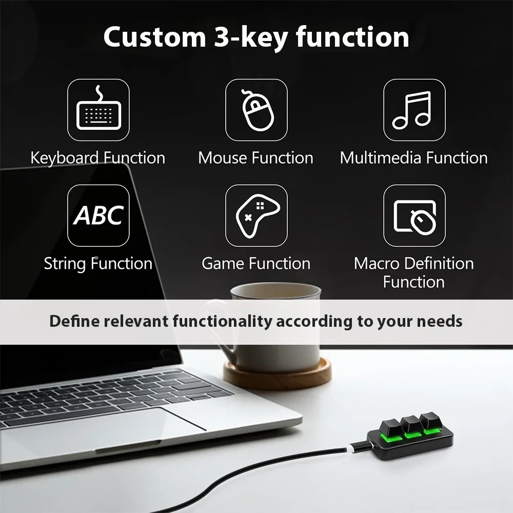 3-button mechanical keyboard with RGB red switch Hot-swappable macro custom copy-paste and Photoshop hotkey keyboard